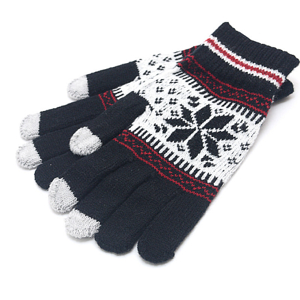 Перчатки трикотажные для емкостных дисплеев Greengo (Польша) N-05 узор снежинки черные