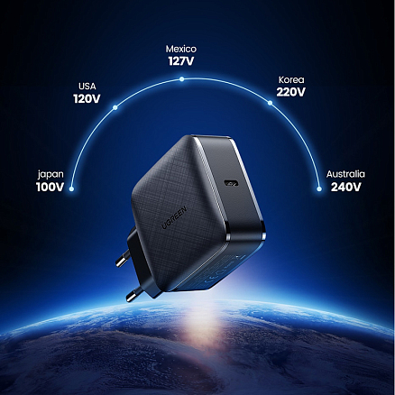 Зарядное устройство сетевое Type-C 65W Ugreen CD217 GaN (быстрая зарядка QC 3.0, PD) черное