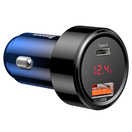 Зарядное устройство автомобильное с USB и Type-C входами 6А 45W Baseus Magic PPS (быстрая зарядка PD 3.0, QC 3.0) черно-синее