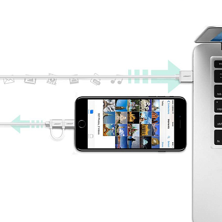 Кабель USB - MicroUSB, Lightning 1 м 2.4А MFi Ugreen US165 серебристый