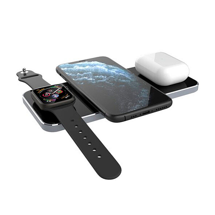 Беспроводная зарядка 3-в-1 для телефона, Apple Watch и AirPods 10W Prestigio ReVolt A5 (быстрая зарядка) черная