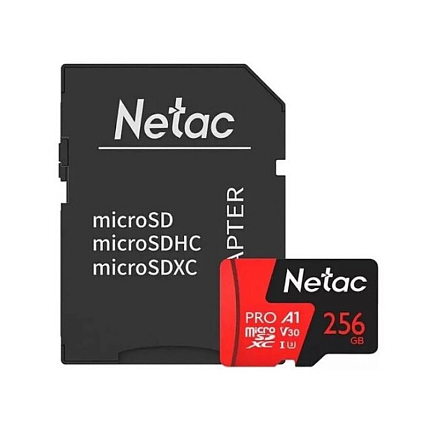 Карта памяти Netac P500 Extreme Pro MicroSDHC 256Gb UHS-I U3 V30 100 Мб/с с адаптером SD