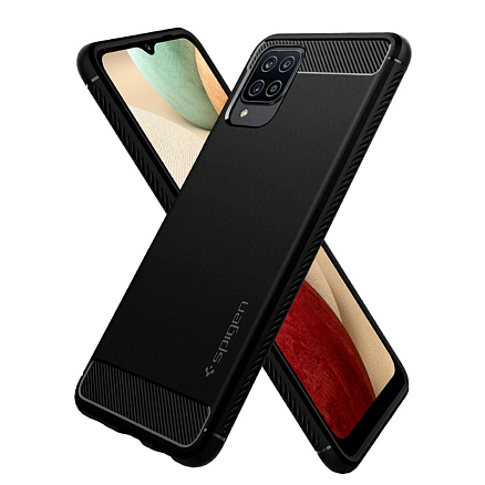 Чехол для Samsung Galaxy A12 гелевый Spigen Rugged Armor черный