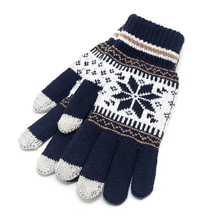 Перчатки трикотажные для емкостных дисплеев Greengo (Польша) N-05 узор снежинки темно-синие