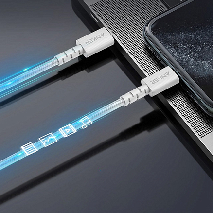 Кабель Lightning - Type-C длина 0.9 м 18W MFi плетеный Anker Powerline Select+ (быстрая зарядка) белый