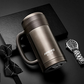 Термос (термобутылка) с ситечком для заварки Haers MUG 450 мл коричневый