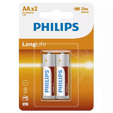 Батарейка LR6 (пальчиковая большая AA) Philips Longlife Zinc R6L2B/97 упаковка 2 шт.
