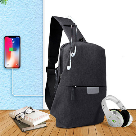 Рюкзак однолямочный WiWU Mijia Cross Body с отделением для планшета и USB портом черный