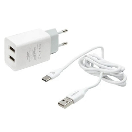 Зарядное устройство сетевое с двумя USB входами 2.1A и Lightning кабелем Nexy Jet Series MC02 белое