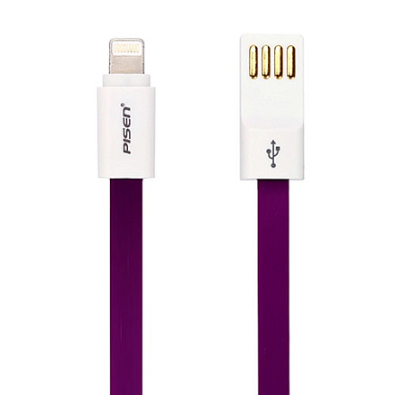 Кабель USB - Lightning для зарядки iPhone 0,8 м плоский Pisen (Пайсен) фиолетовый