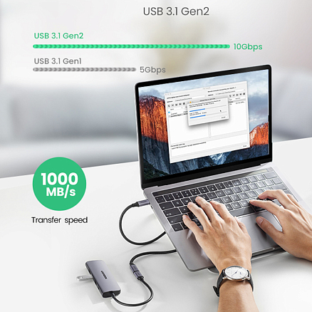 Кабель-удлинитель Type-C 3.1 Gen2 (папа - мама) длина 0,5 м 5A 20V 100W 4K 60Hz плетеный Ugreen US372 черный