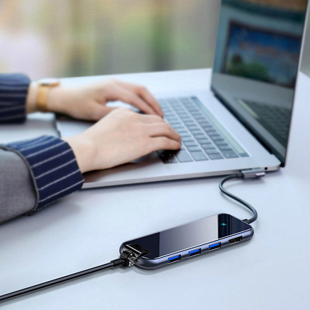 Хаб (разветвитель) Type-C - 3 х USB 3.0, HDMI 4K, Ethernet, Type-C PD Baseus Multi-functional серый