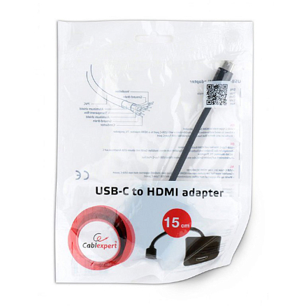 Переходник Type-C - HDMI (папа - мама) 15 см Cablexpert A-CM-HDMIF-01 черный