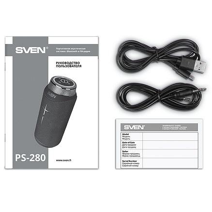 Портативная колонка Sven PS-280 с защитой от воды, подсветкой, FM-радио, USB и поддержкой MicroSD карт черная