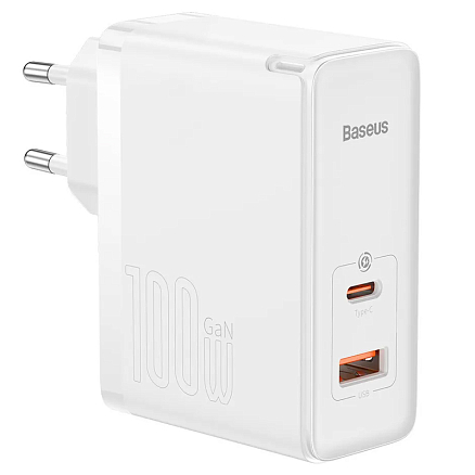 Зарядное устройство сетевое с USB и Type-C входами 100W Baseus GaN5 Pro (быстрая зарядка QC, PD) белое