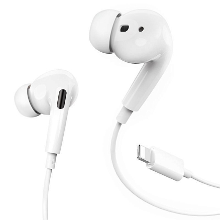 Наушники Hoco M1 Pro в разъем Lightning вакуумные с микрофоном и пультом белые