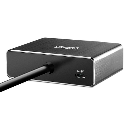 Переходник (преобразователь) HDMI - HDMI, 3,5 мм, SPDIF Toslink (папа - мама) 50 см Ugreen 40281 с питанием MicroUSB черный