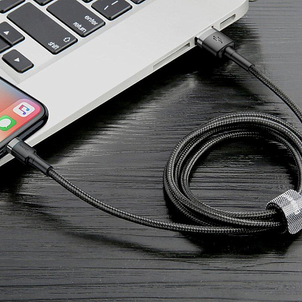 Кабель USB - Lightning для зарядки 0,5 м 2А плетеный Baseus Cafule черный