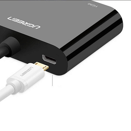 Преобразователь HDMI - VGA + Audio, HDMI (папа - мама, мама) с кабелем Ugreen CM101 черный