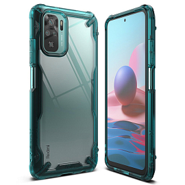 Чехол для Xiaomi Redmi Note 10, 10S гибридный Ringke Fusion X бирюзовый