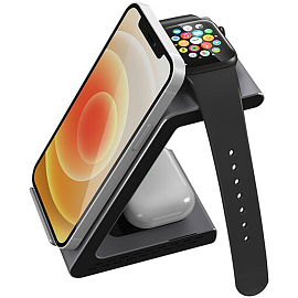 Беспроводная зарядка 3-в-1 для телефона 10W, Apple Watch и AirPods Prestigio ReVolt A8 (быстрая зарядка) серая