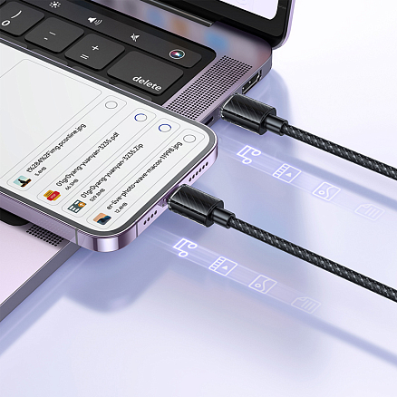 Кабель Type-C - Lightning для зарядки 1,2 м 3А 36W плетеный McDodo CA-3660 (быстрая зарядка PD) черный