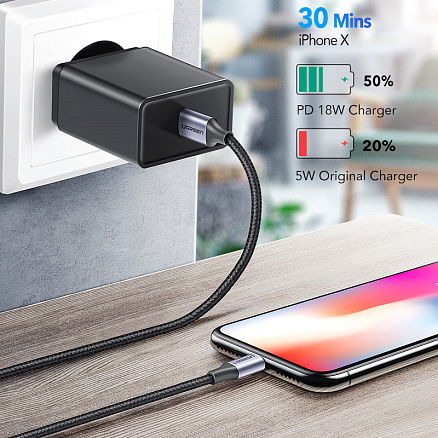 Кабель Type-C - Lightning для зарядки 2 м 3А MFi плетеный Ugreen US304 (быстрая зарядка PD) черный