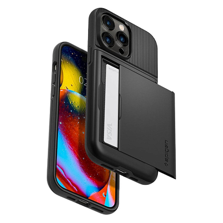 Чехол для iPhone 14 Pro гибридный со слотом для карты Spigen Slim Armor CS черный