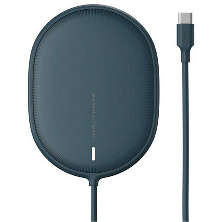 Беспроводная магнитная зарядка MagSafe для iPhone 15W с Type-C Baseus Light BS-W518 синяя