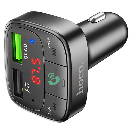 FM модулятор (трансмиттер) автомобильный с громкой связью и USB QC для зарядки Hoco E59 Promise черный
