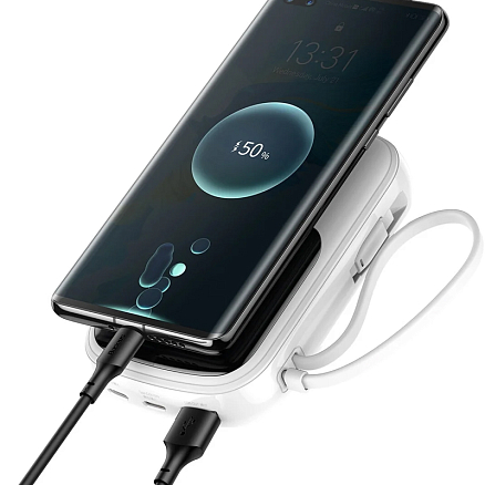 Внешний аккумулятор Baseus Qpow Digital с встроенным кабелем Type-C 20000мАч (USB, Type-C, Lightning, ток 5А, 22.5 Вт) белый