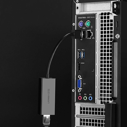 Переходник USB 2.0 - Ethernet RJ45 (папа - мама) с кабелем Ugreen CR110 черный