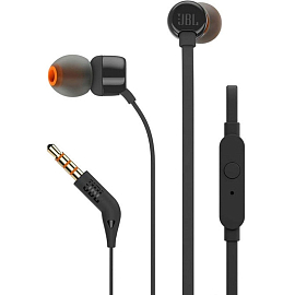 Наушники JBL Tune 160 вакуумные с микрофоном, пультом и плоским проводом черные
