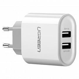 Зарядное устройство сетевое с двумя USB 3.4А Ugreen CD104 белое