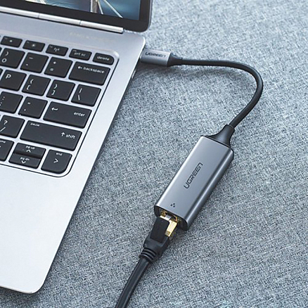 Переходник Type-C - Gigabit Ethernet длина 10 см Ugreen CM199 серый