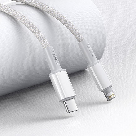 Кабель Type-C - Lightning для зарядки 2 м 20W плетеный Baseus High Density (быстрая зарядка PD) белый