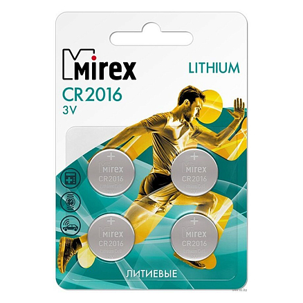 Батарейка CR2016 литиевая Mirex упаковка 4 шт.