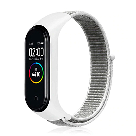 Сменный браслет для Xiaomi Mi Smart Band 5, 6 текстильный Nova Nylon Loop бело-серый