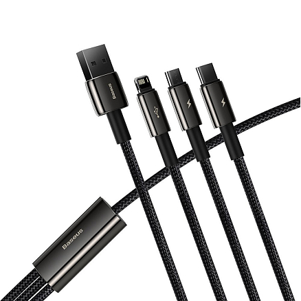 Кабель USB - MicroUSB, Lightning, Type-C для зарядки 1,5 м 3.5А плетеный Baseus Tungsten Gold черный