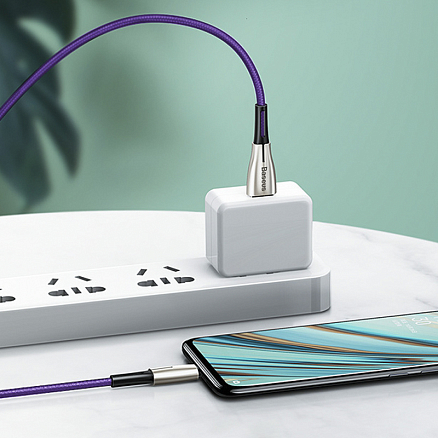 Кабель USB - MicroUSB для зарядки 1 м 4А плетеный Baseus Waterdrop (быстрая зарядка) фиолетовый