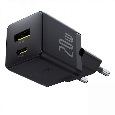 Зарядное устройство сетевое с USB и Type-C входами 3А 20W с кабелем Type-C 60W Baseus Palm (быстрая зарядка PD) черное