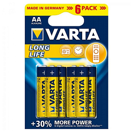 Батарейка LR6 Alkaline (пальчиковая большая AA) Varta Longlife упаковка 6 шт.