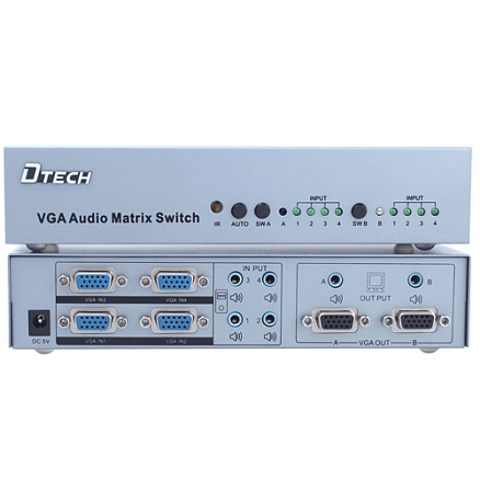 Матричный коммутатор VGA + Audio 4x2 порта (4 VGA входа на 2 VGA выхода) Dtech DT-7026 с пультом