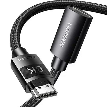 Переходник (преобразователь) HDMI - HDMI (папа - мама) длина 1 м плетеный Ugreen CM151 черный