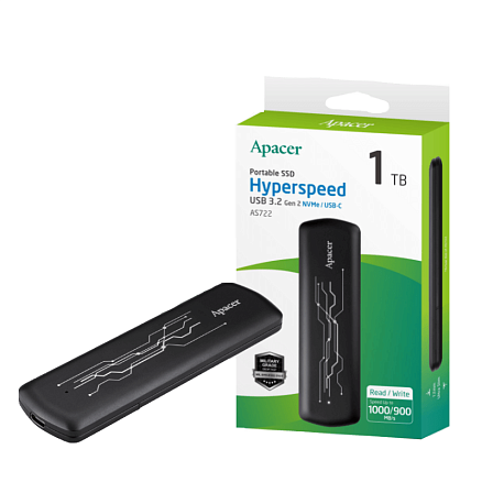 Внешний SSD накопитель Apacer AS722 1Tb Type-C USB 3.2 Gen2 черный