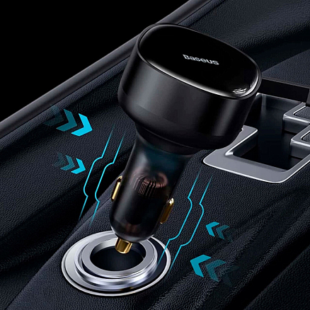 Зарядное устройство автомобильное с кабелем 2 х Type-C 33W Baseus Enjoyment Retractable (быстрая зарядка PD) черное