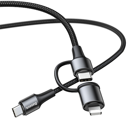 Кабель Type-C - Type-C, Lightning 1 м 3A 20V 60W Baseus Twins (быстрая зарядка PD) черный