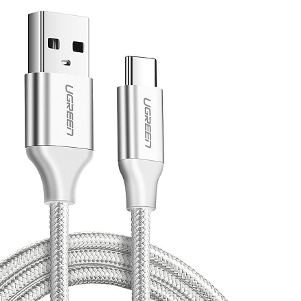 Кабель Type-C - USB 2.0 для зарядки 3 м 3А плетеный Ugreen US288 (быстрая зарядка QC 3.0) белый