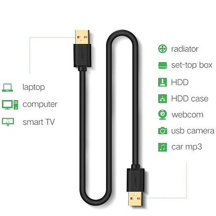 Кабель USB 2.0 - USB 2.0 (папа - папа) длина 1,5 м Ugreen US102 черный