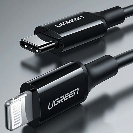 Кабель Type-C - Lightning для зарядки 2 м 3А 18W MFi Ugreen US171 (быстрая зарядка PD) черный